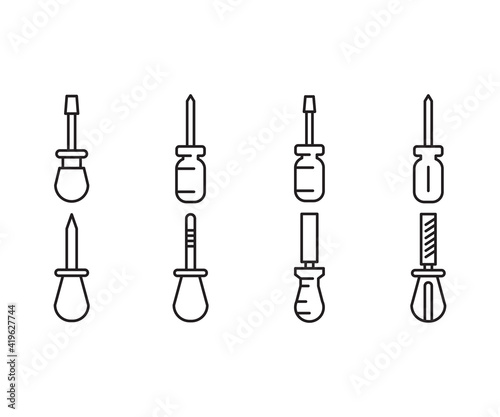 slotted screwdriver icons set vector