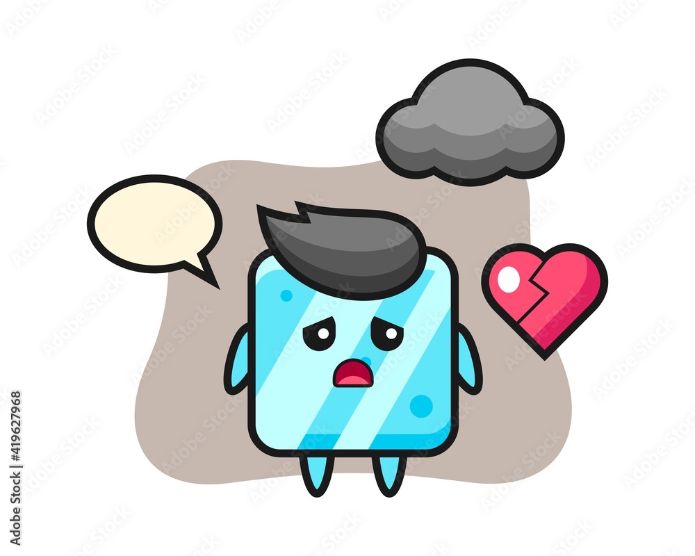 Fototapeta premium Ice cube cartoon illustration is broken heart