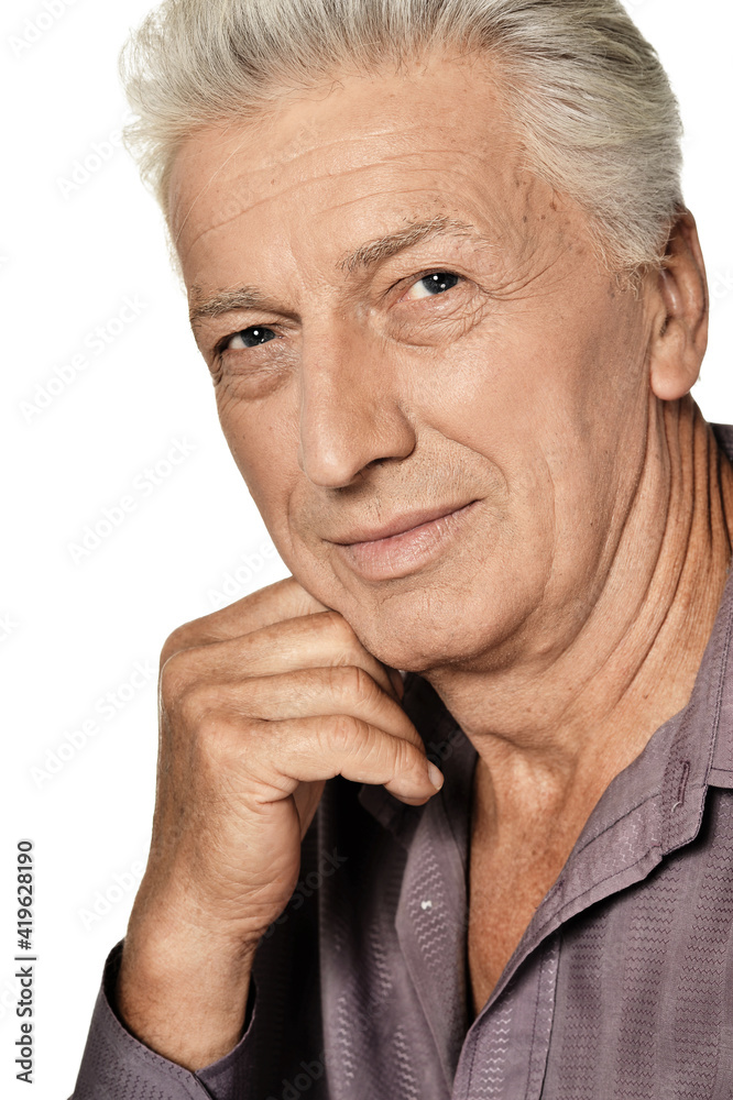 portrait of  senior man  isolated on white background
