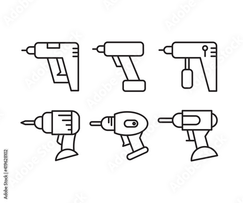 drill and auger icons set vector
