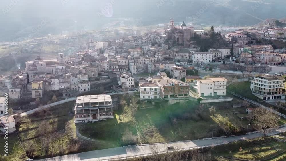 Aerial landscape view over Cusano Mutri, italian mountain village Aerial landscape view over Cusano Mutri, italian mountain village