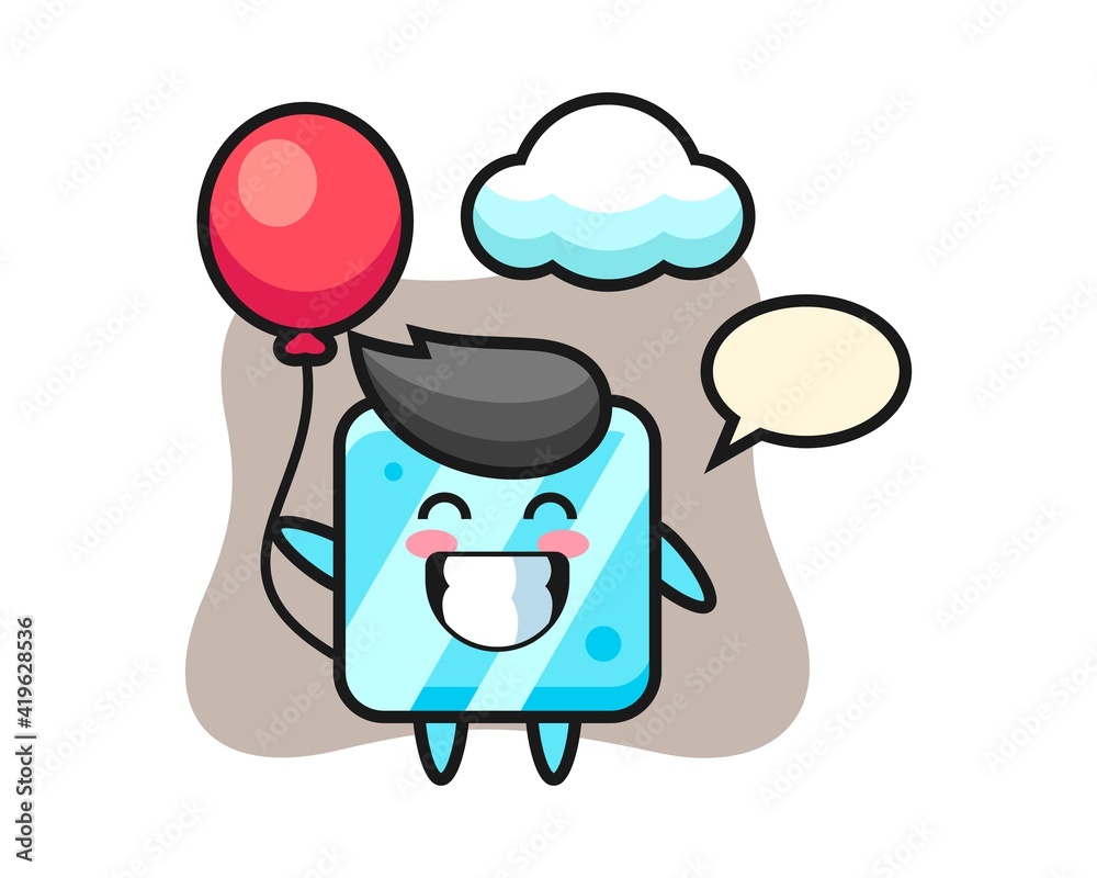 Ice cube mascot illustration is playing balloon