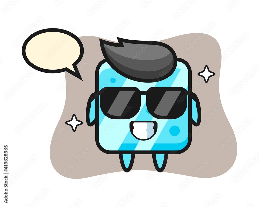 Cartoon mascot of ice cube with cool gesture