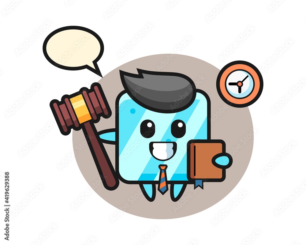 Mascot cartoon of ice cube as a judge