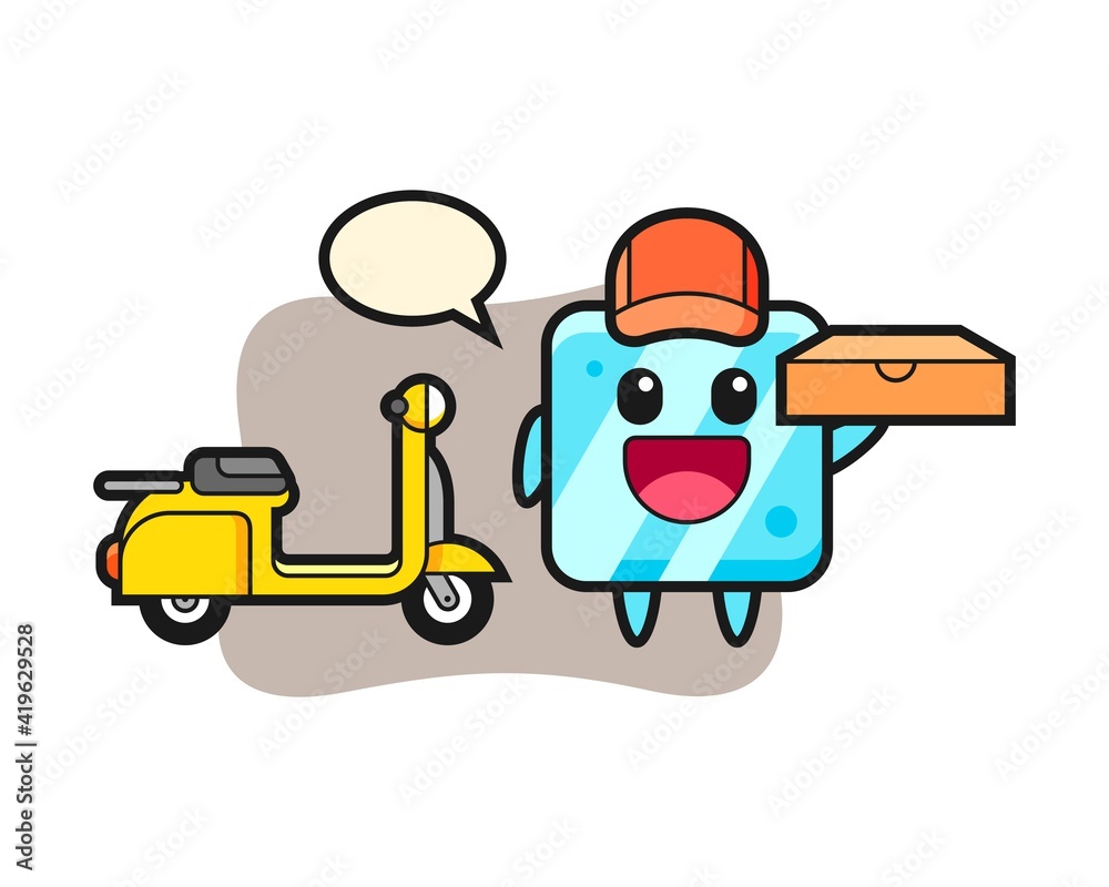 Character illustration of ice cube as a pizza deliveryman