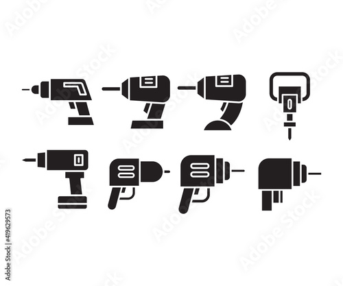 drill and auger icons set vector