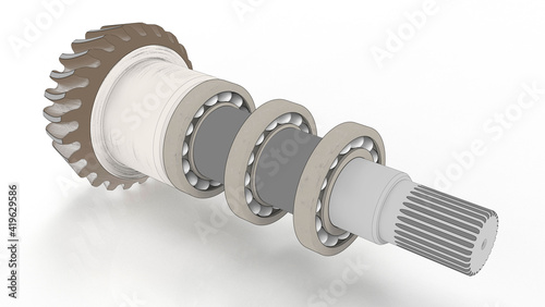 Foto 3D render of a bevel gear shaft stylized as a sketch