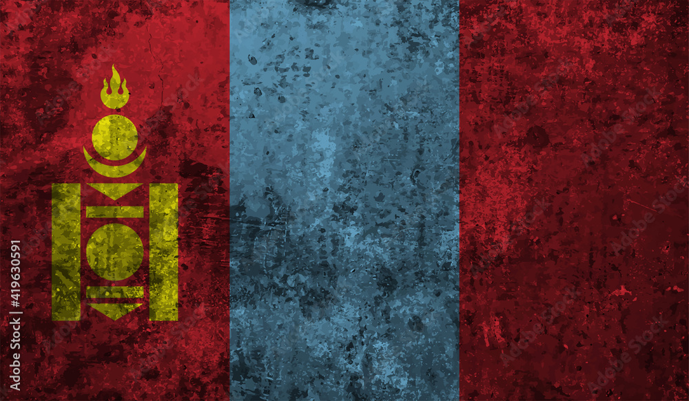 Flag of Mongolia with effect crumpled paper and grunge