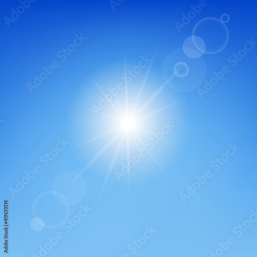 Sun Shine In Blue Sky, Vector Illustration