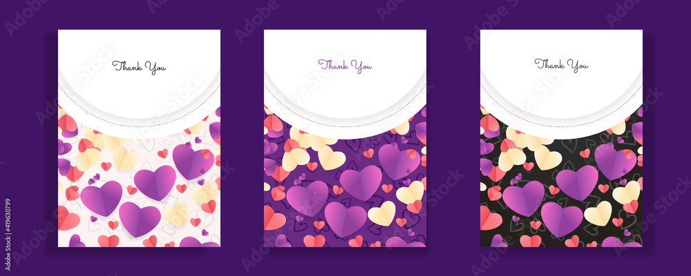 Collection of yellow purple valentine’s day background set with heart, balloon. Editable vector illustration for website, invitation, postcard and sticker 