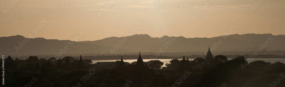 Sunset on the temples in Bagan, Myanmar (Burma), Asia