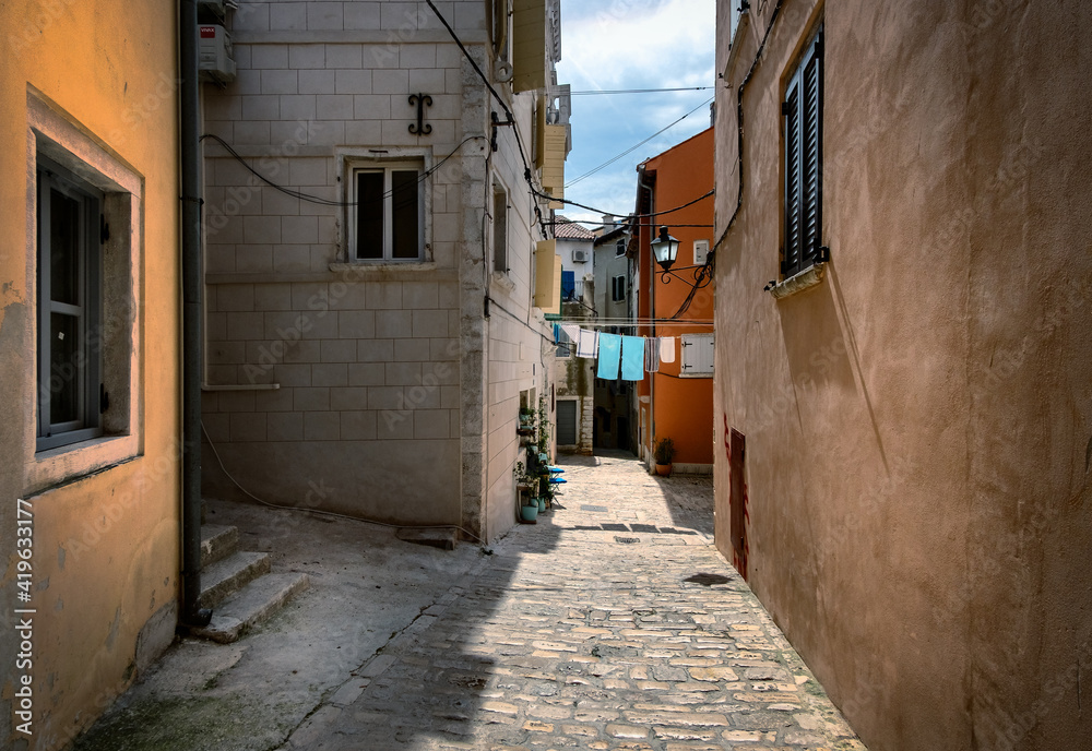 Streets of the old town of Rovinj in the spring. Resorts of Croatia. March 2019.
