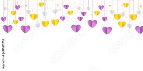 Wallpaper Mural Valentines day card with couple sitting on big letters LOVE and sending red hearts with their smartphones on purple sky background. Vector paper art illustration. Paper cut and craft style.  Torontodigital.ca