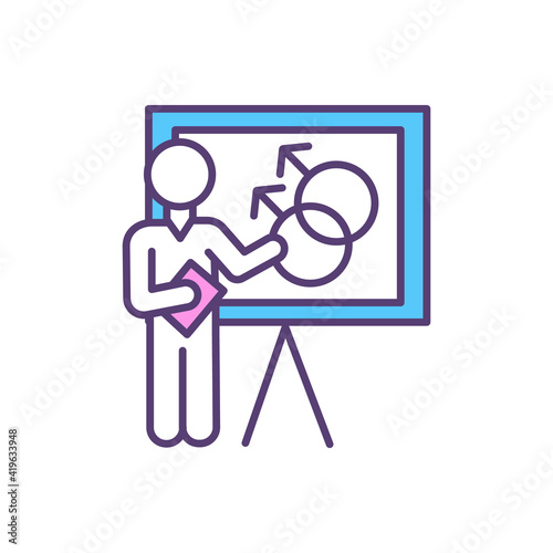 LGBT sex education RGB color icon. Risk behavior reduction. Lesbian, gay, bisexual and trans relationships studying. Supporting positive sexual health outcomes. Isolated vector illustration
