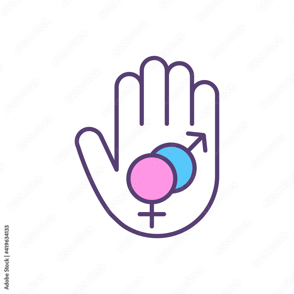 Fototapeta premium Sexual ethics RGB color icon. Intimate relationships. Sexual morality. Emotional and physical health. Differences male and female anatomy study. Sexual reproduction. Isolated vector illustration