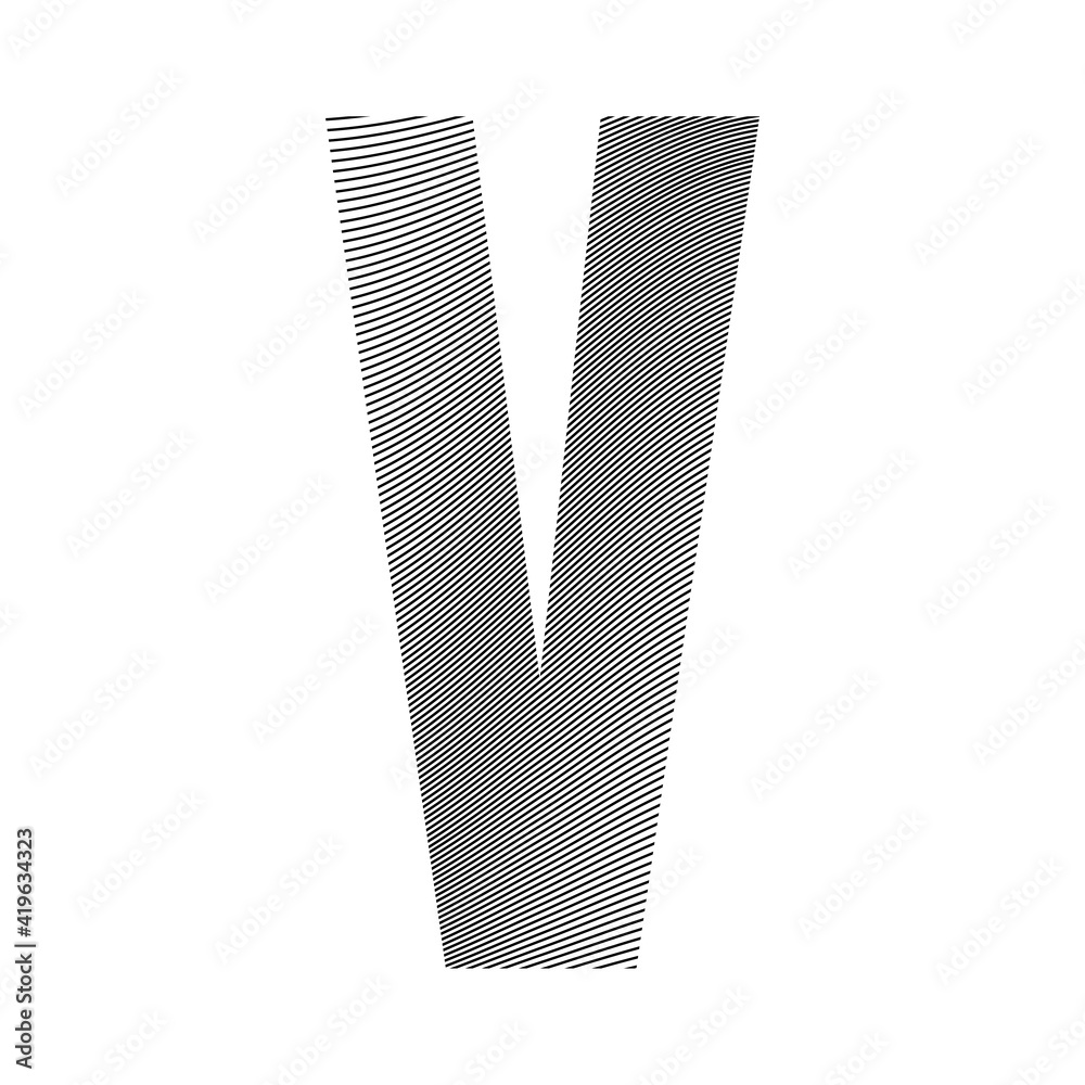 Capital letter V with a wavy striped pattern applied over it Capital letter V with a wavy striped pattern applied over it