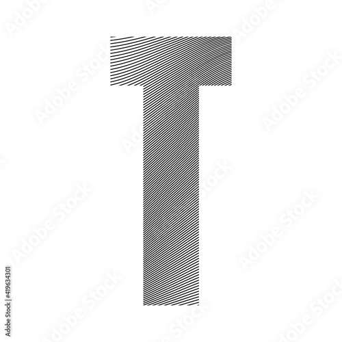 Capital letter T with a wavy striped pattern applied over it