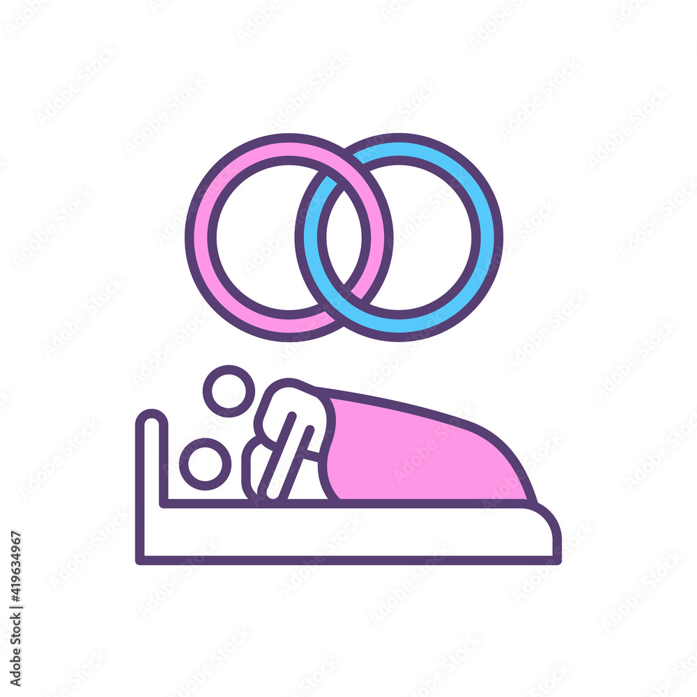 Sex after marriage RGB color icon. Sexual married couple intercourse. Abstinence-only education. Consummation. Not having sex outside marriage image photo