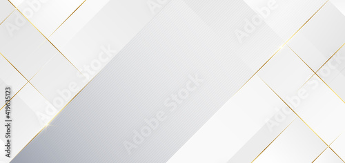 Abstract template white and gray geometric diagonal background with golden line. Luxury style.