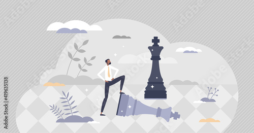 Defeat competitors in business as winning chess game tiny person concept