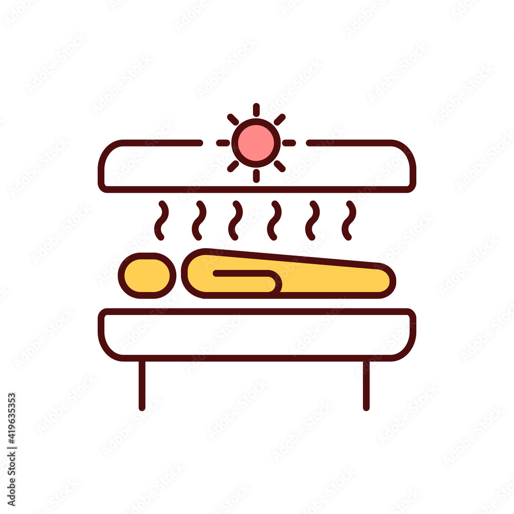 Tanning beds RGB color icon. Sunburn. Tanning booth. Overexposure in