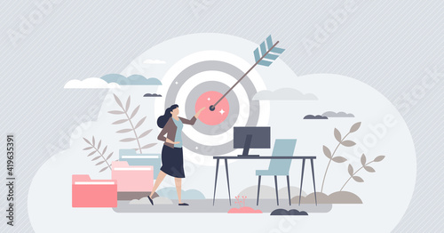 Focusing on work goal and best task performance results tiny person concept
