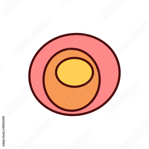 Uneven mole color RGB color icon. Multicoloured melanoma with round edges. Cancerous inflamed moles identification. Red patches. Lesion changes in color and shape. Isolated vector illustration