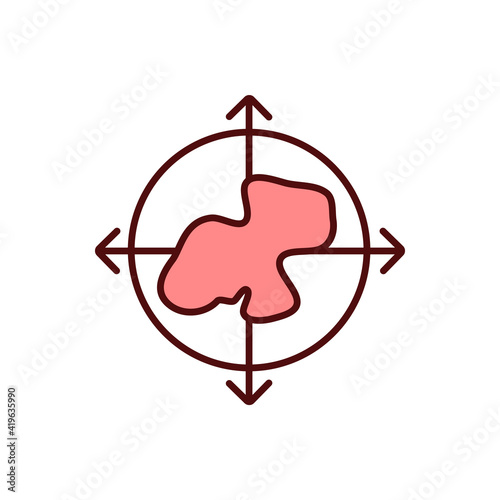 Tumor size measurements RGB color icon. Cancerous solid tissue mass. Unchecked skin mutations growth. Fastest-moving cancer. Abnormal, asymmetrical skin conditions. Isolated vector illustration