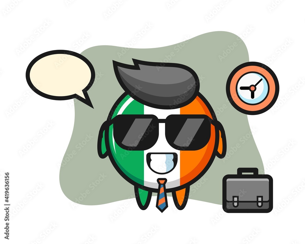 Cartoon mascot of ireland flag badge as a businessman Cartoon mascot of ireland flag badge as a businessman