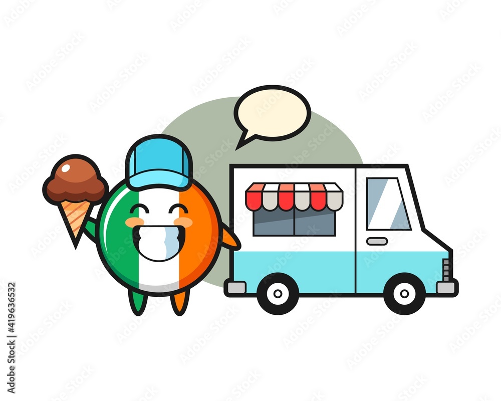 Mascot cartoon of ireland flag badge with ice cream truck Mascot cartoon of ireland flag badge with ice cream truck