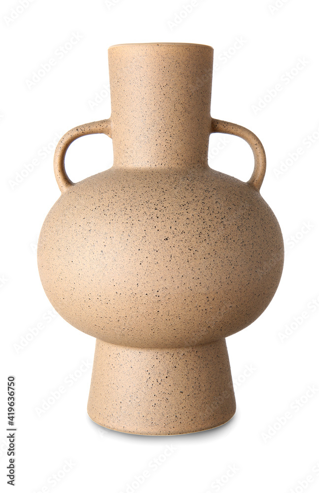 Ceramic amphora on white background