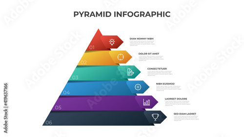 Fotografia Pyramid infographic template vector with 6 list, options, levels diagram