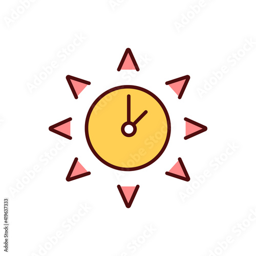 Sun safety RGB color icon. Skin damage, cancer. Severe sunburns. Hours with most intensive sunshine. Excessive UV light exposure. Sun poisoning. Ultraviolet radiation. Isolated vector illustration