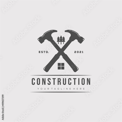 vintage hammer logo vector illustration design. real estate construction logo symbol