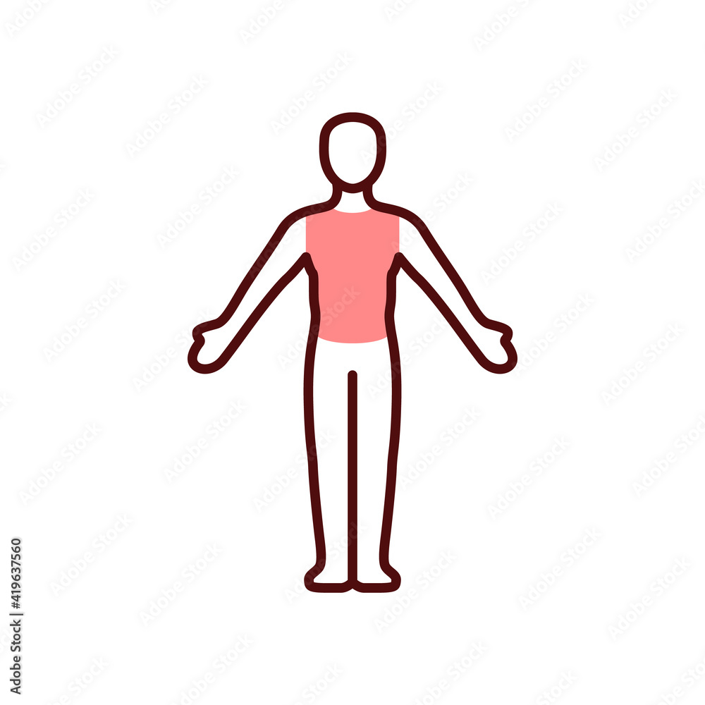 Chest pain RGB color icon. Heart attack risk. Thoracic tumors. in upper abdomen