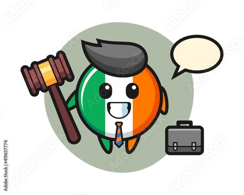 Illustration of ireland flag badge mascot as a lawyer