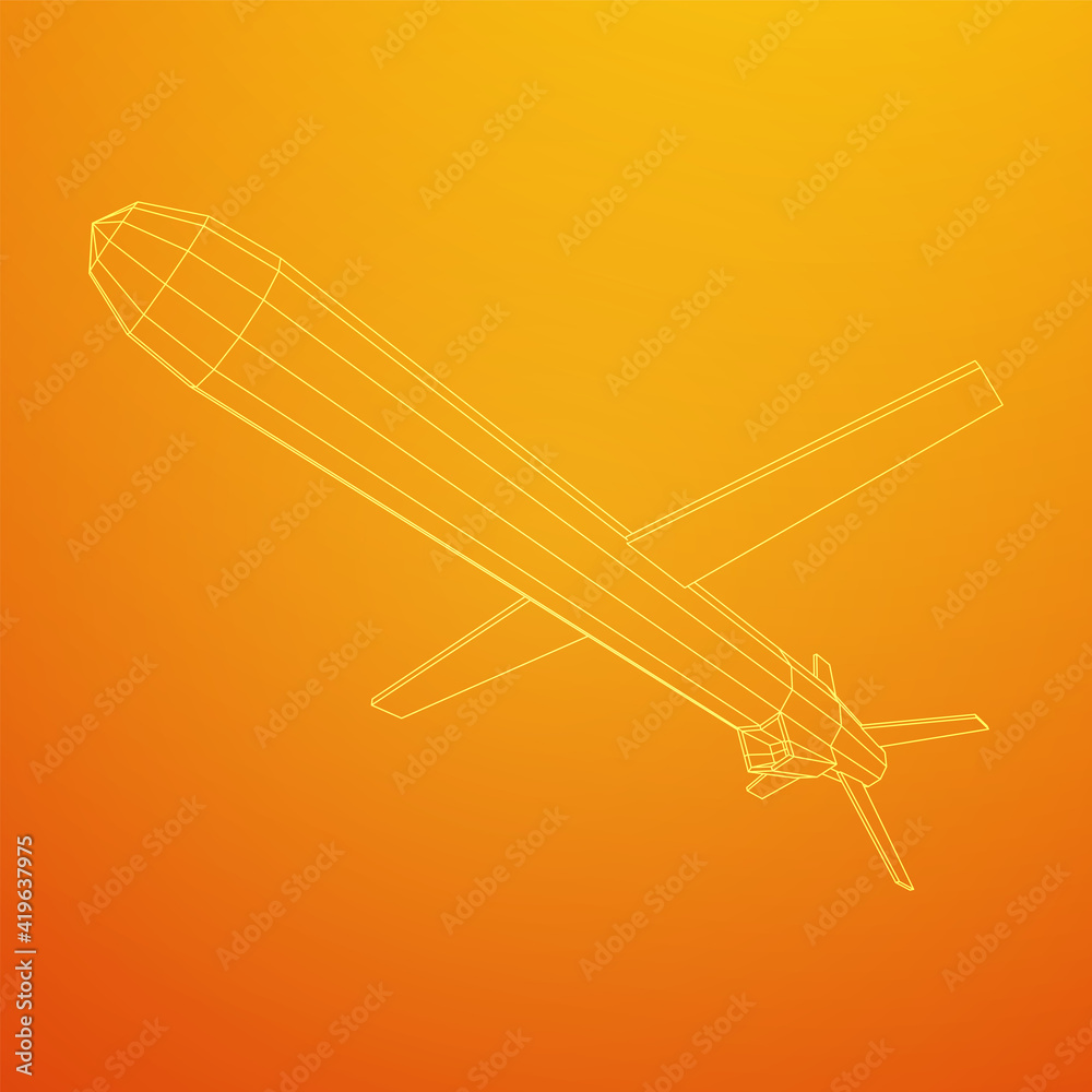 Flying supersonic cruise missile. Wireframe low poly mesh vector illustration Flying supersonic cruise missile. Wireframe low poly mesh vector illustration