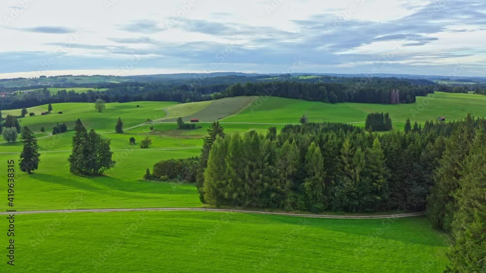 Typical landscape in Bavaria in the Allgau district of the German Alps - aerial view Typical landscape in Bavaria in the Allgau district of the German Alps - aerial view
