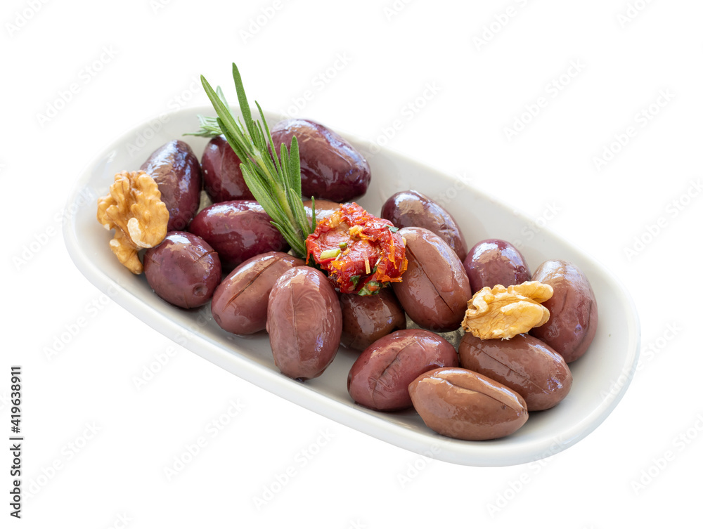 Purple olives isolated on white background. Local name kalamata zeytin Purple olives isolated on white background. Local name kalamata zeytin