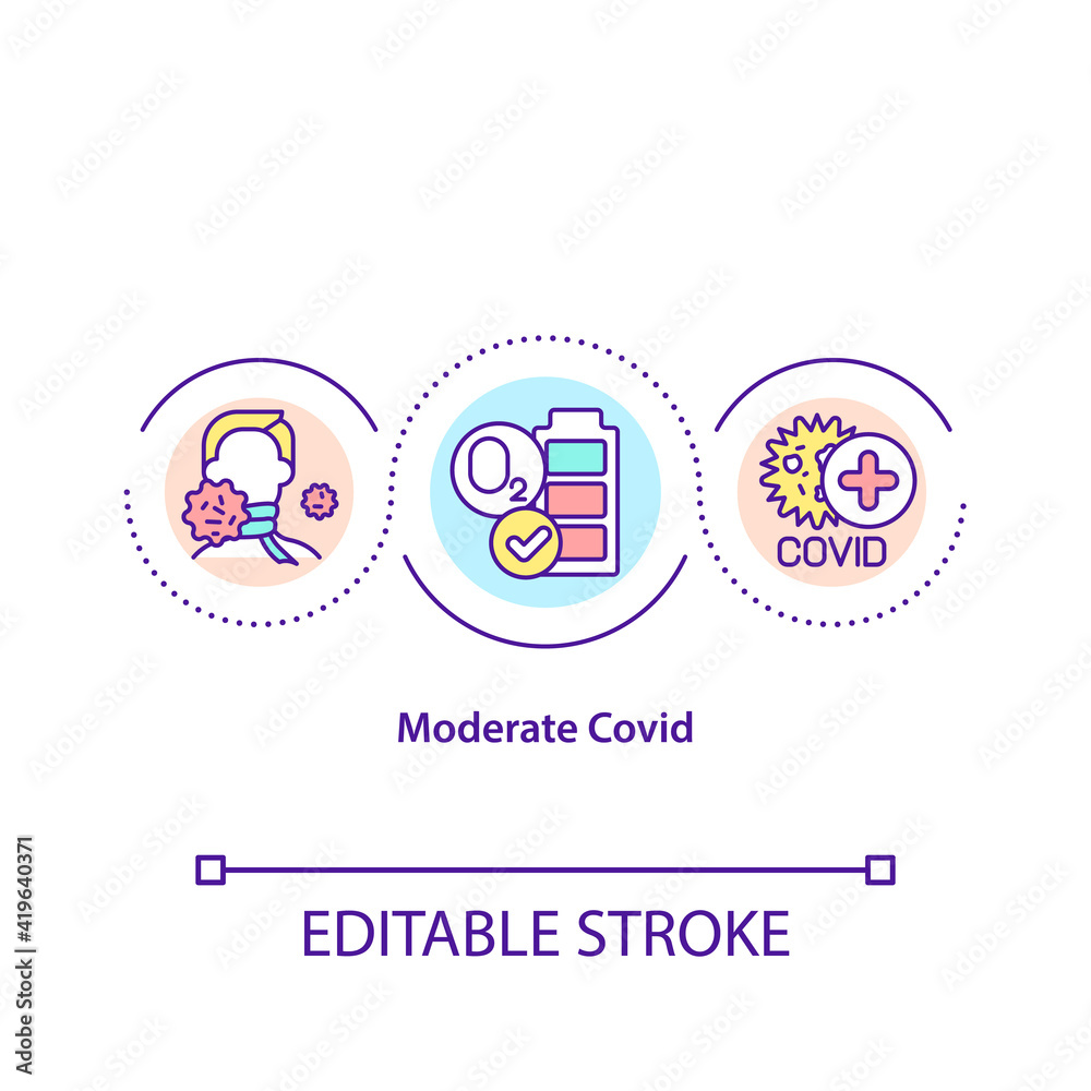 Moderate ovid concept icon. Patients with or without clinical signs of pneumonia. Worldwide pandemia idea thin line illustration. Vector isolated outline RGB color drawing. Editable stroke