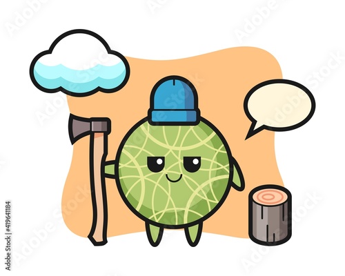 Character cartoon of melon as a woodcutter