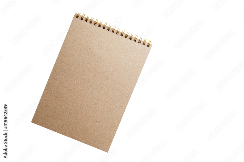 Blank notebook with notice paper isolated on white background cutout Blank notebook with notice paper isolated on white background cutout