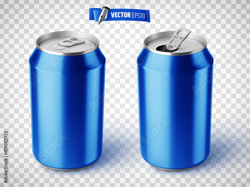 Canettes de soda bleues vectorielles sur fond transparent