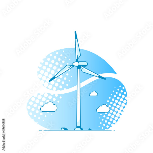 wind turbines on white background, flat style outline concept illustration of renewable wind energy