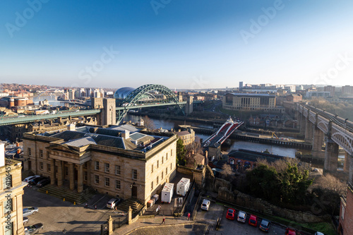 Wide angle view of all the major River Tyne crossings in Newcastle Upon Tyne