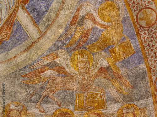 the eagle of St. John and the ox of St. Luke the Evangelist, an ancient romanesque painting