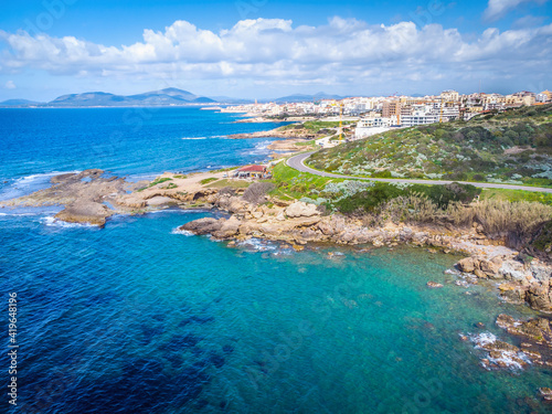 Blue sea in Alghero coastline seen from above