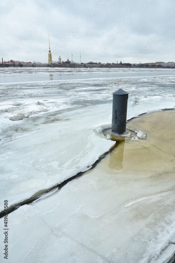 Melting ice on the Neva River.