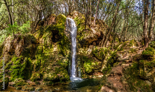 waterfall of Salt d'es Freu, a hiking area with waterfall near the village of Bunyola on the balearic island of mallorca, spain