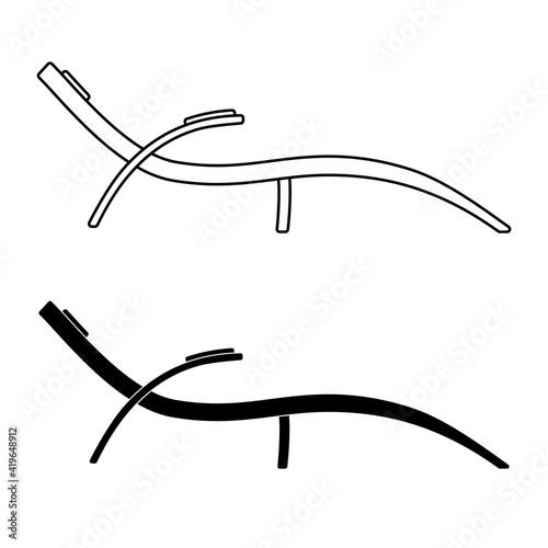 Sunbed outline icon. Lawn chair symbol for mobile app, printing, web site. Icon in outline and in glyph. Sunbath deckchair